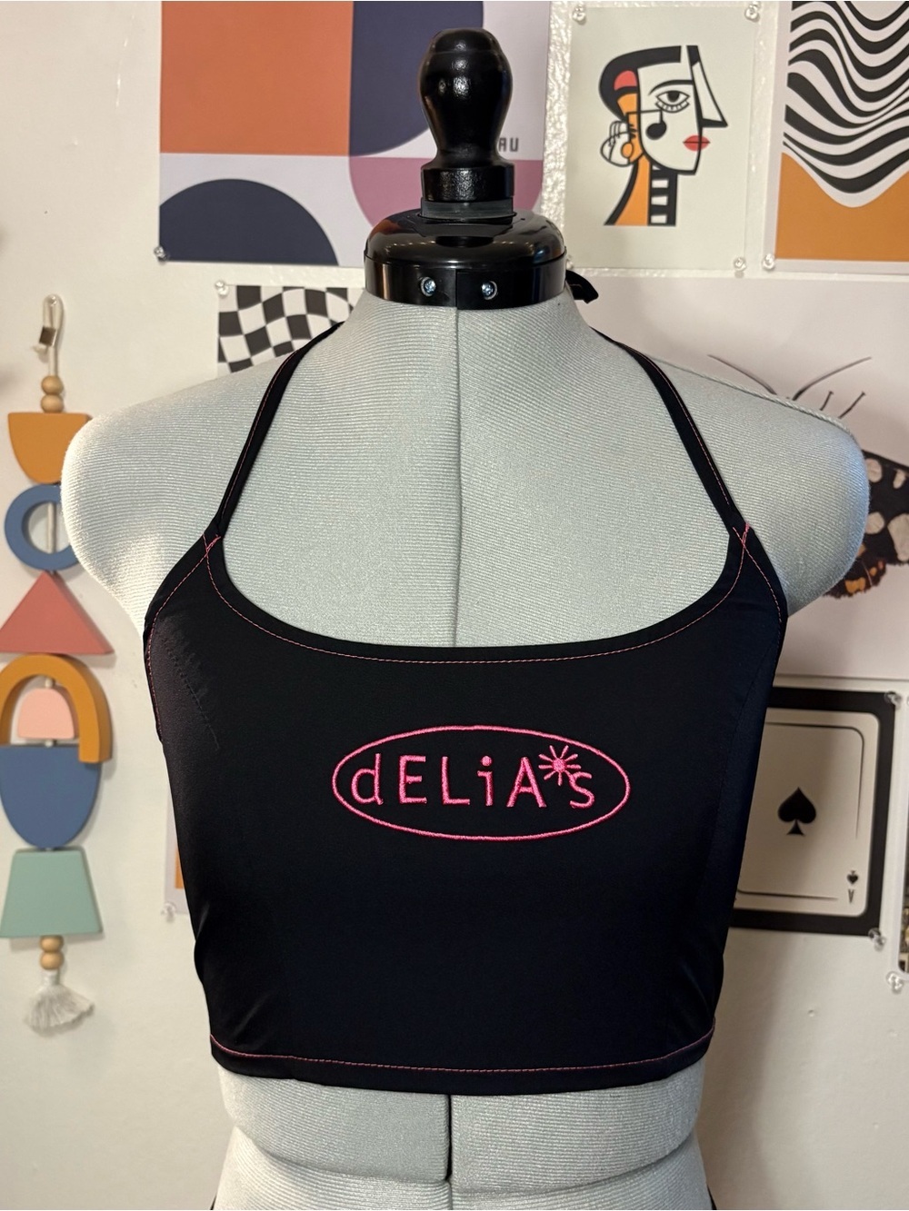 delia*s Black Crop Tank Top with Pink Logo